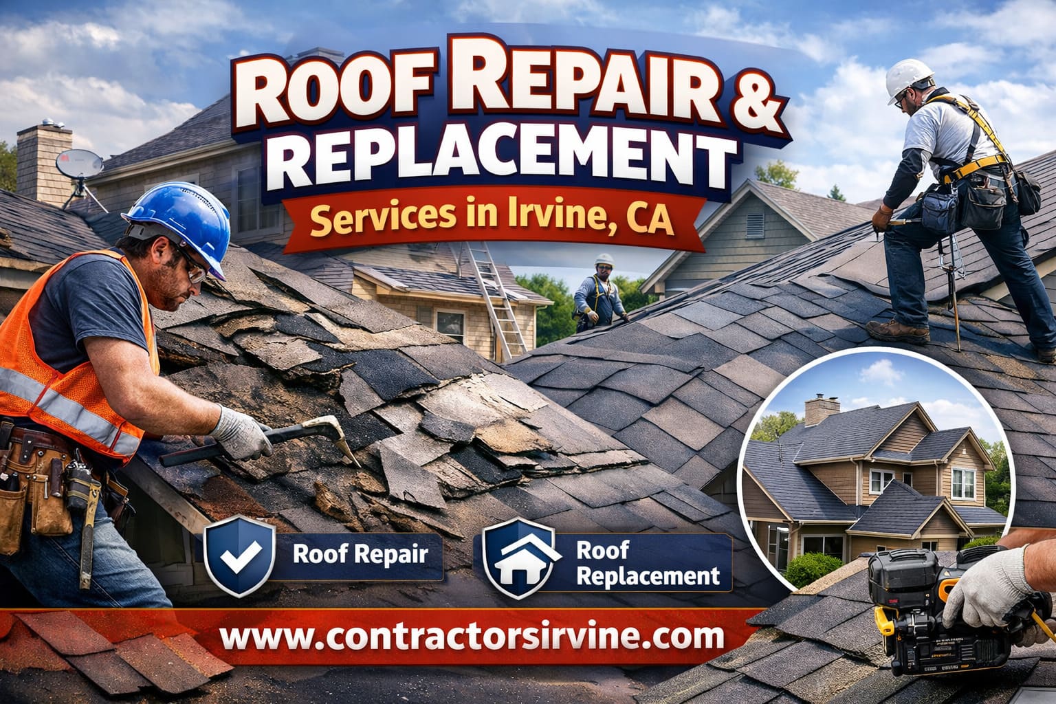 Professional roofing installation on Irvine home showing tile roof replacement